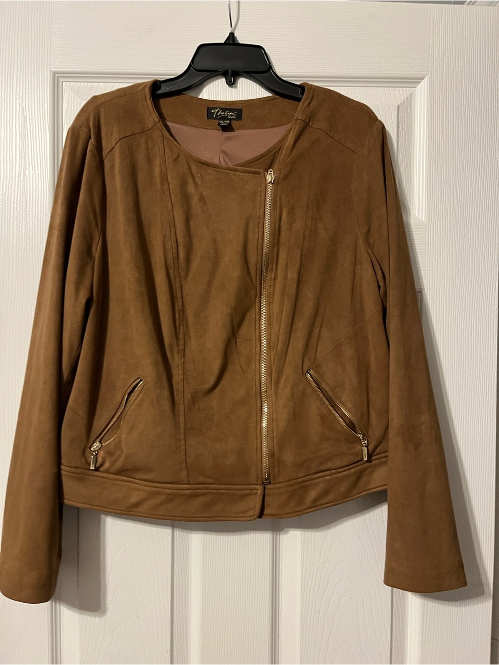 Thalia Sodi Brown Faux Suede Asymmetrical Zip Jacket XXL